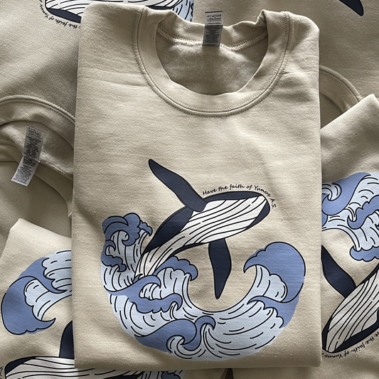 Sweat-shirt à col ras du cou pour musulmans avec baleine – « Ayez la foi de Yunus (AS) » (manches longues unisexes pour adultes)