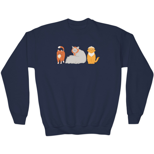 Crewneck Sweater The Cozy Cat Crew | Youth Unisex Long Sleeves